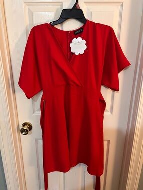 Hope's Bright Red V-Neck Wrap Mini Dress